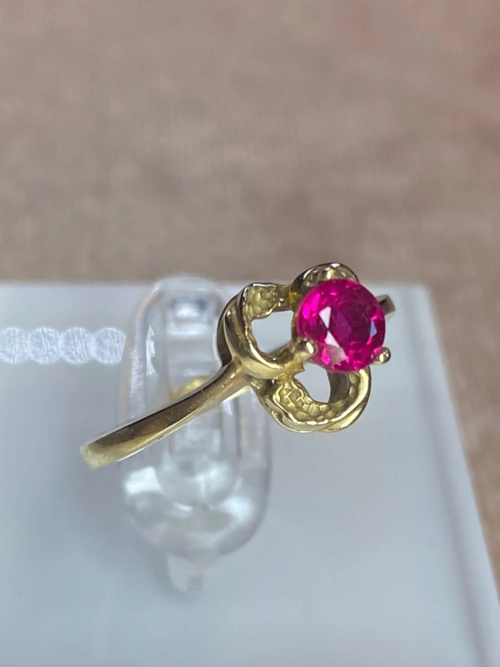 Gorgeous Ruby Floral Spiral Gold-tone Setting Antique Style Unique Sculptural